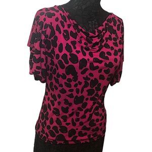 MICHAEL KORS Fuchsia and Black Draped Front Short Sleeves Previously Owned